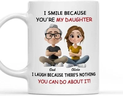 I Smile Because You’re My Daughter Mug, Custom Birth Flower Cup, Gift for Her - Image 1 of 4