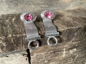 Vintage Dante Mesh Wrap Around Silver Tone Pink Crystal Accent Cufflinks Mod - Picture 1 of 8