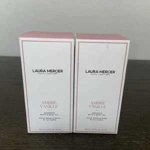 Lotto di 2 Laura Mercier Ambre Vaniglia Bagno Aromatico e Olio Corpo 3,3 oz Nuovi con scatola - Foto 1 di 2