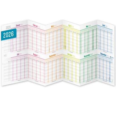 HÄFFT-VERLAG GMBH Urlaubs-/Team-Kalender 2026 - A4-Leporello - 89 x 29 cm / Rainbow / Häfft-Verlag