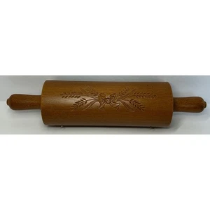 Vintage Homeco Wooden Rolling Pin Wall Mountable Kitchen Decor Wheat Design MCM - Picture 1 of 9