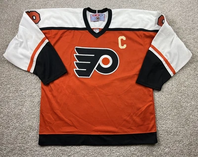 Vintage CCM NHL Philadelphia Flyers Men's Large Eric Lindros 88 Orange Jersey - Image 1 of 4