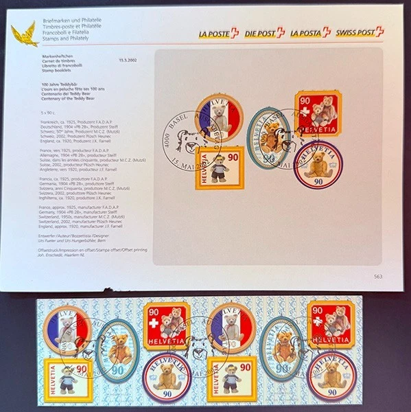 Switzerland Teddy Bears 5 pieces from stamp booklets cancelled - Image 1 of 1