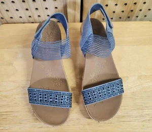 Sandalo donna Skechers Luxe Foam taglia 8 zeppa denim blu cinturino sughero strass - Foto 1 di 8