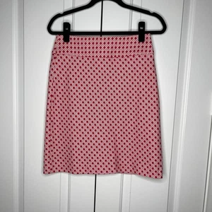 NWT Talbots Petites Red Geometric Skirt Sz 2P 100% Cotton Shell Career Workwear - Picture 1 of 6