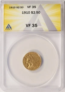 1910 $2,5 indiano quarto d'oro aquila ANACS VF35 - Foto 1 di 4