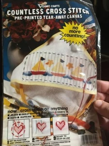 Vogart Crafts Cross Stitch 14 ct WASTE CANVAS 7.5x 10.5" Sailboats clouds star - Picture 1 of 4