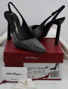 Decolte tacco alto nuove con scatola Salvatore Ferragamo 6,5 B nere scamosciate impreziosite slingback - Foto 1 di 18