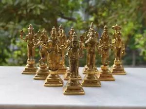 Brass Dasavatharam Sculpture Set Of 10 Pieces Vishnu Incarnations Statues EK391 - Picture 1 of 10