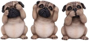 3 Wise Pugs Dogs Pups See, Hear and Do No Evil 8.5 cm Figurines - Picture 1 of 4
