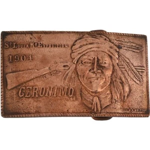 Geronimo Native American Chief Indian Apache Tribal Western 70s Vtg Belt Buckle - Picture 1 of 5