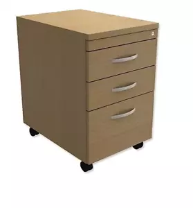 Hallowood Pedestal Mobile Tall Under Office Desk 3 Drawer with Wheels Oak Wood - Picture 1 of 2