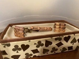 VINTAGE Copper CUFFLINKS & TIE CLIP IN COOL BOX SET MINT - Picture 1 of 5