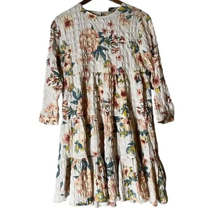 Zara Floral Tiered Mini Dress Sz S Puckered Fabric Cottagecore Feminine Spring - Picture 1 of 10