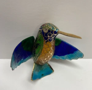 Cloisonne Enamel Hummingbird 3"x3" Ornament Blue Green Ornate Gold Scroll Floral - Imagen 1 de 20