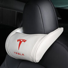 Produktbild - 1Pc Weiß Tesla Rot Stickerei Memory Foam Autositz Nackenkopfstütze Kissen Leder