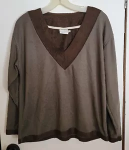 Lässiges Shirt Bluse Damen XS Crescent Drive Wildlederimitat V-Ausschnitt grün/braun - Bild 1 von 5