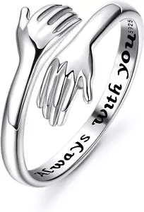 925 Sterling Silver Hug Ring for Women Men Adjustable Hugging Hands Open Love Pr - Picture 1 of 12