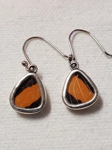 Handcrafted Peruvian Sterling Silver Wrapped Butterfly Wing Dangle Earrings - Picture 1 of 10