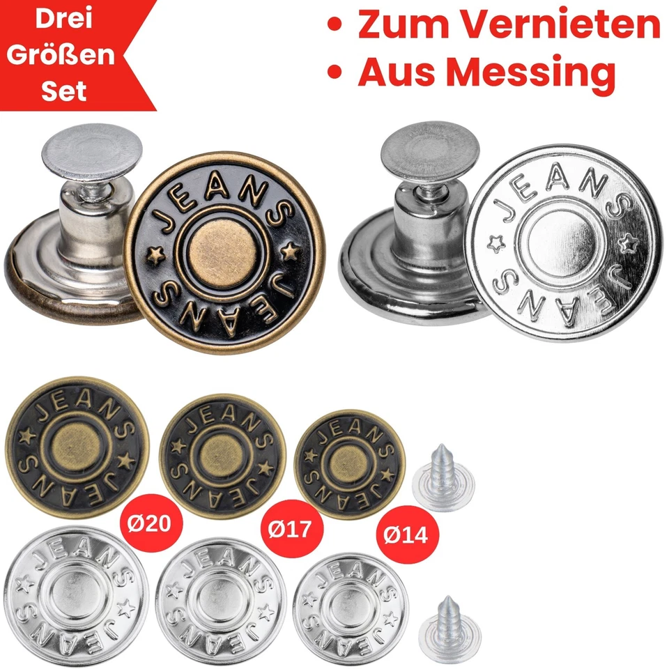Jeansknöpfe zum Nieten Hosen Knopf Jeansknopf Hosenknöpfe Ersatz Metall Knöpfe - Bild 1 von 1