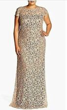 NWT Tadashi Shoji Gown Embroidered Lace Cap Sleeve in Latte Pumice Size 24 W