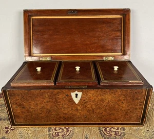 Antique Georgian Mahogany Amboyna Burr Wood Tea Caddy Box English 18th Century - Picture 1 of 16