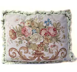 Funda de almohada con aguja ramo de rosa hecha a mano cojín de lana 16x20 - Imagen 1 de 13