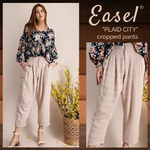 EASEL ULTRA LUX Sewn Plaid Pants - Pinch Pleat Details, Cuffed Raw Hem & Pockets - Picture 1 of 14