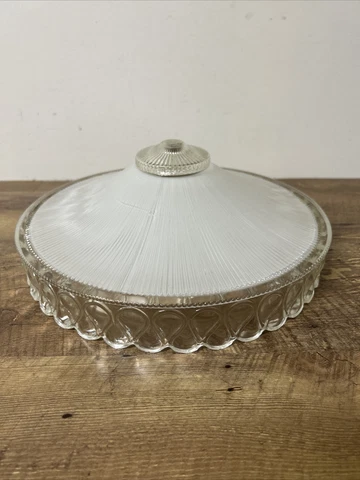 Vintage *ART DECO* 11" CLEAR & FROSTED WHITE RUFFLED CEILING FIXTURE GLOBE WOW! Cover