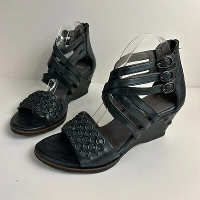 Bussola Sandals Womens 41 US 10.5 Black Strappy Wedge Leather Studded Open Toe - Image 1 of 4