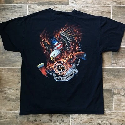 Vintage American Made USA Fire Rescue T-Shirt Erazor Bits Black Bald Eagle - Image 1 of 4