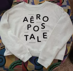 Sudadera gris para mujer Aeropostale nueva con etiquetas talla L aplique letras en la parte delantera - Imagen 1 de 7