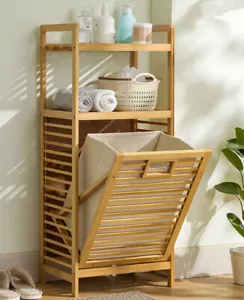 Wooden Bamboo Laundry Hamper Tilt Out Liner Bag Clothes Basket Shelf Organizer - Picture 1 of 18