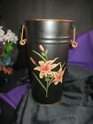 12" Black Metal "Vase" with painted Day Lillies