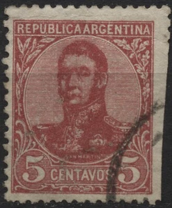 Argentina 1908 #149 5c carmine, San Martin (wmk 86) used - Picture 1 of 2