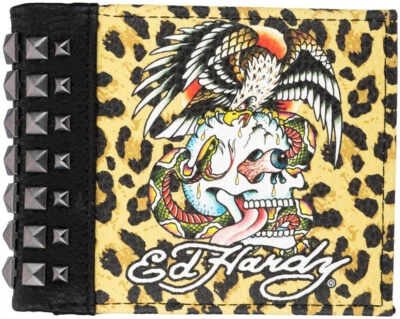Ed Hardy Leopard Print Skull with Studs Bifold Wallet - WI91628EHQA - Image 1 of 2