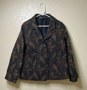 Vintage CJ Banks Paisley Tapestry Blazer Womens Size 1X Lined 90s Y2K - Picture 1 of 12