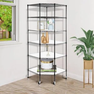 6Tier Corner Shelf Shelving Wire Metal Rack Storage Organizer Heavy Duty w/Wheel - Picture 1 of 12