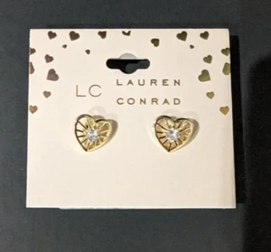 LC Lauren Conrad: Corazón Tono Dorado: Pendientes de Tachuelas NUEVOS CON ETIQUETAS - Imagen 1 de 4