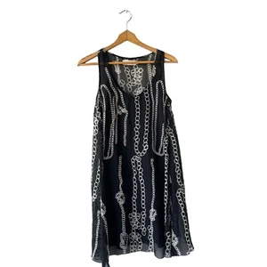 JOHNNY WAS 4 Love & Liberty Tank Dress 100% Silk Black Chains Prints Sz 6 - Picture 1 of 3