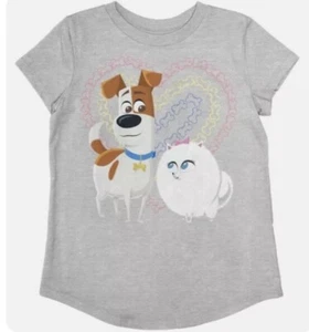 NUEVO CON ETIQUETAS ~ Secret Life of Pets Niñas Talla 7 Jumping Frijoles Camiseta Gráfica Gris Gidget Max - Imagen 1 de 4