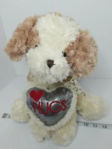 Dan Dee Welpe Hund Umarmungen Herz creme & hellbraun mit silber & rot Plüschtier Stofftier Spielzeug - Bild 1 von 8