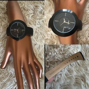 πππβοΈMimco New $279 Black Crystal Leather Strap Time Peace TimePeace Watch - Picture 1 of 24
