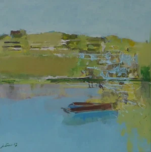 Thomas John (1957-2021) Akad. Stuttgart Abstrakte Reflexion Seenlandschaft (38) - Picture 1 of 9