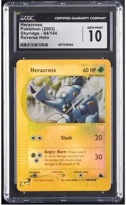 2003 Heracross Pokemon Skyridge 64/144 Reverse Holo CGC 10 - Image 1 of 2