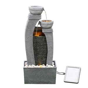 Modern Waterfall Fountain Outdoor 3 Tier Solar Powered Gray and Black - Picture 1 of 6