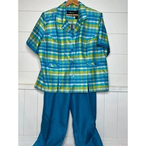 Sag Harbor Woman 2 Piece Pant/Top Set, Plaid Button Down 22W 100% Polyester NWOT - Picture 1 of 3