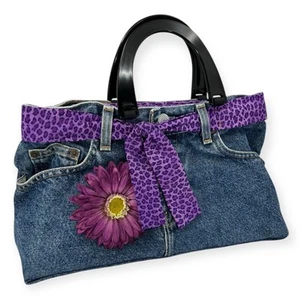 BORSA JEANS GAP VINTAGE EPOCA Y2K ANNI 90 BORSA DENIM LEOPARDO MARGHERITA RETRÒ GROOVY - Foto 1 di 13