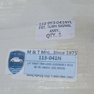 Conjunto de señal de giro delantera izquierda Volkswagen Beetle Bug 1970-79 nuevo en caja 113-041N Foto 1 de 4