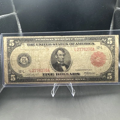 1914 Large $5 Dollar Red Seal Paper  FR 843B San Fran. RARE - Image 1 of 4